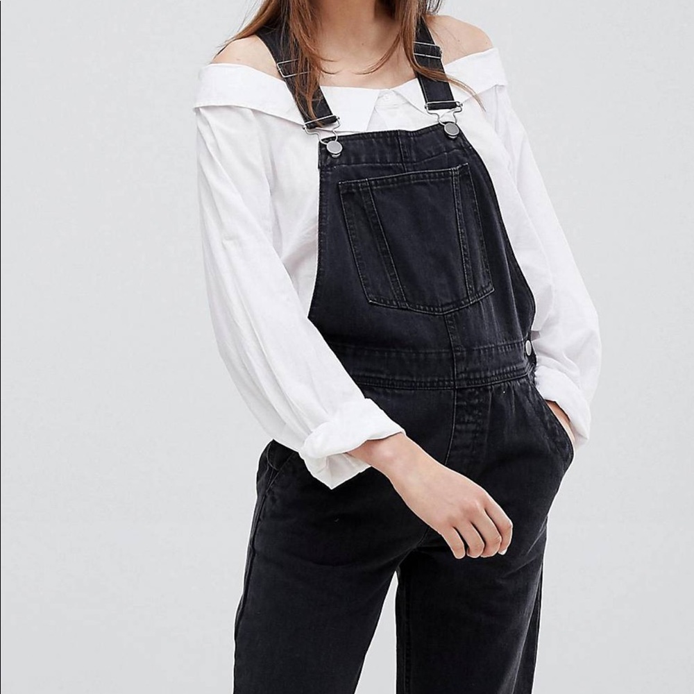 Black denim overalls